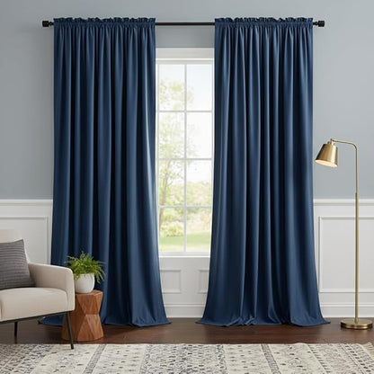 NICETOWN Blue Velvet Curtains 108 inches Long, Room Darkening Luxury Silky by NICETOWN
