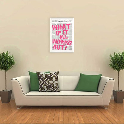 Drimiler Retro Newspaper Pink Font Poster What If It All Works Out Canvas Wall - Image 7
