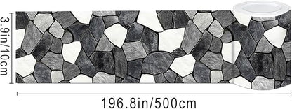 IVN Wallpaper Border Black White Stone Pattern Design 4x196 Inch Peel and Stick - Image 3