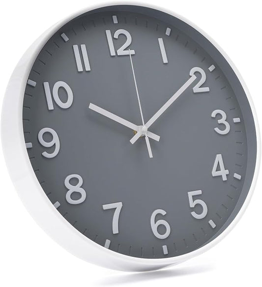 Wall Clock 12 Inch Grey Modern Simple Quartz Decorative Clock Non-Ticking - Image 2