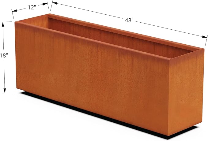 Large Rectangular Planter for Outdoor Plants – 48-Inch Corten Steel Planter Box for Garden Borders & Patios | Made in USA, Fully Assembled