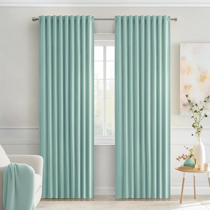 MIULEE Aqua Back Tab Blackout Curtains 90 Inches Long 2 Panels Set by MIULEE