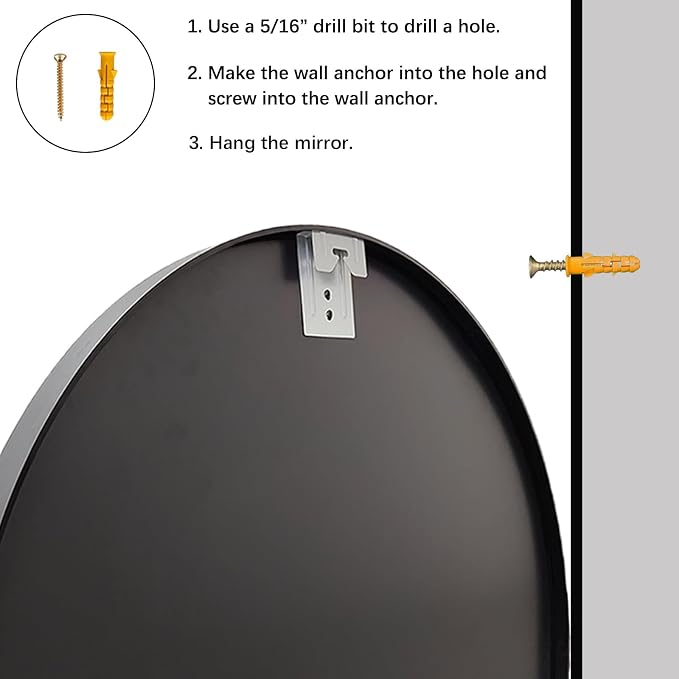 Sunniry Black Round Mirror, Round Mirror 24 inch, Wall Mounted Mirrors - Image 7
