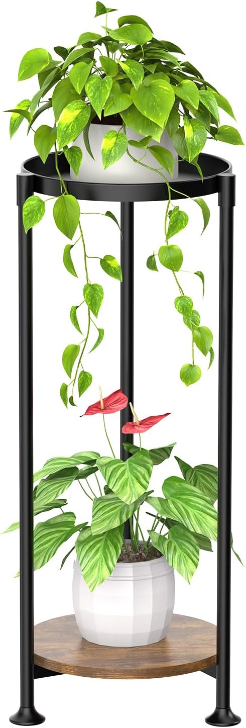 KMOTASUO 2 Tier Plant Stands Indoor, 30 Inch Tall Metal Corner Plant Stand, Modern Flower Shelf Pot Holder Planter Display Rack for Living Room Balcony Patio Garden(Black)
