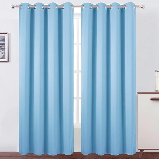 LEMOMO Blackout Curtains 52 x 90 Inch Long Sky Blue Curtains Set of 2 Panels by Lemomo