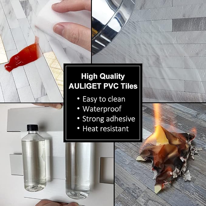 AULIGET 2-Sheet Peel and Stick Backsplash Wall Tiles, Distressed Wood Look PVC - Image 5