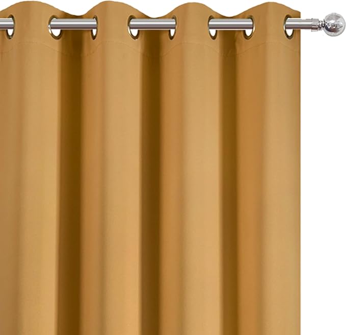 LEMOMO Blackout Curtains 66 x 72 Inch Long Mustard Yellow Curtains Set of 2 - Image 6