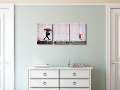 Wieco Art 3 Piece Banksy Famous Canvas Paintings Wall Art Raining day Modern - Image 5