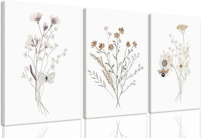 Bwodke Framed Wildflower Wall Art Butterfly Bee Botanical Floral Poster Canvas by Bwodke
