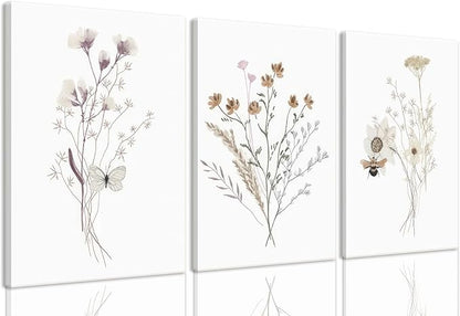 Bwodke Framed Wildflower Wall Art Butterfly Bee Botanical Floral Poster Canvas by Bwodke