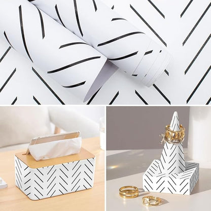 Erfoni Black and White Peel and Stick Wallpaper Modern Herringbone Contact - Image 8