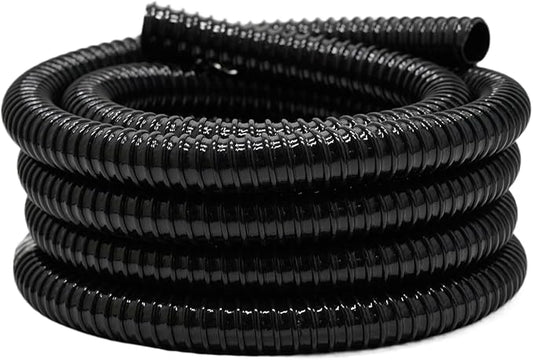 1.25 Inch Pond Tubing, 1-1/4 Dia ID Corrugated Water Pipe, 20 Feet Length Flexible PVC Hose Pipe with Pipe Fittings, Aquarium, Pond Waterfall, Garden Pond Pump Drainage Tube Black