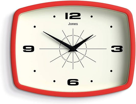 JONES CLOCKS® Movie Wall Clock | Rectangular Retro Clock | 25cm | Red | Cool by JONESCLOCKS