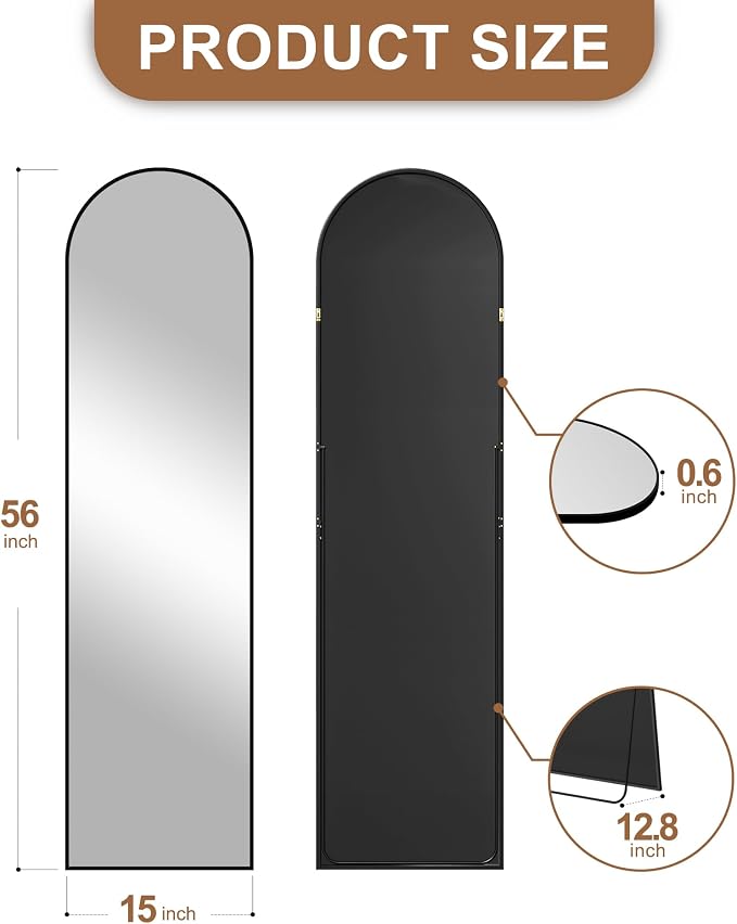Delma Arched Mirror Full Length, Standing Mirror Full Body, Large Floor - Image 5