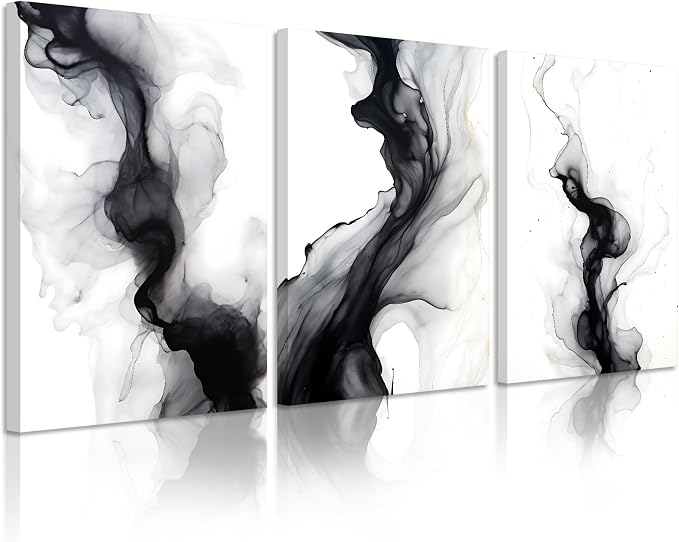 Black White Abstract Wall Art Decor Set of 3 Modern Wall Art Minimalist Canvas by Unknown