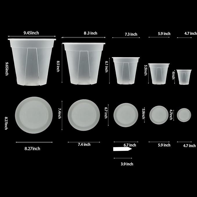Large Clear pots for Plants,10 Sets 5/6/7/8/9 inch Thick Plastic Nursery pots for Plants with Drainage Holes for Monstera Plant Live,Succulents etc - Indoor and Outdoor use