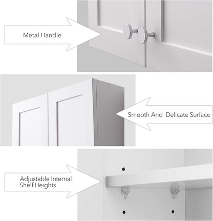 VANIRROR White Wall Mount Cabinet, MDF Over the Toilet Storage Cabinet - Image 4