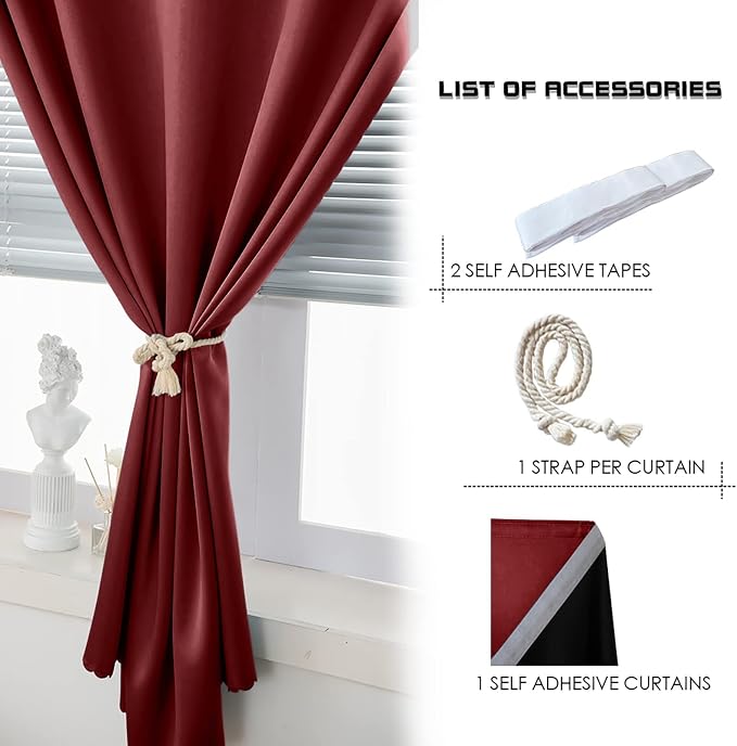 AJAZZ 100% Blackout Stick Curtain Portable Blackout Curtains Adhesive Curtains - Image 4