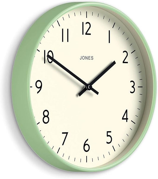 JONES CLOCKS® Studio wall Clock | Modern Round Style | 12 inch | Neo Mint Green - Image 2