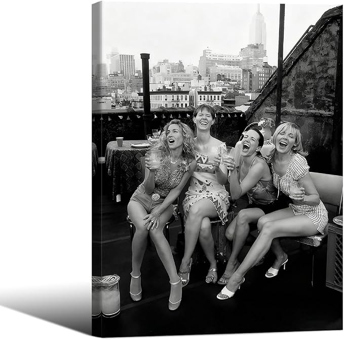 Retro Black And White Woman Framed Wall Art Fashion Rooftop Party Posters by FuSatisYilife