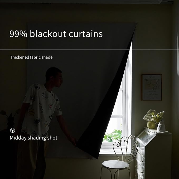 AJAZZ 100% Black Out Curtains Adhesive Blackout Temporary Curtain Rod No - Image 2