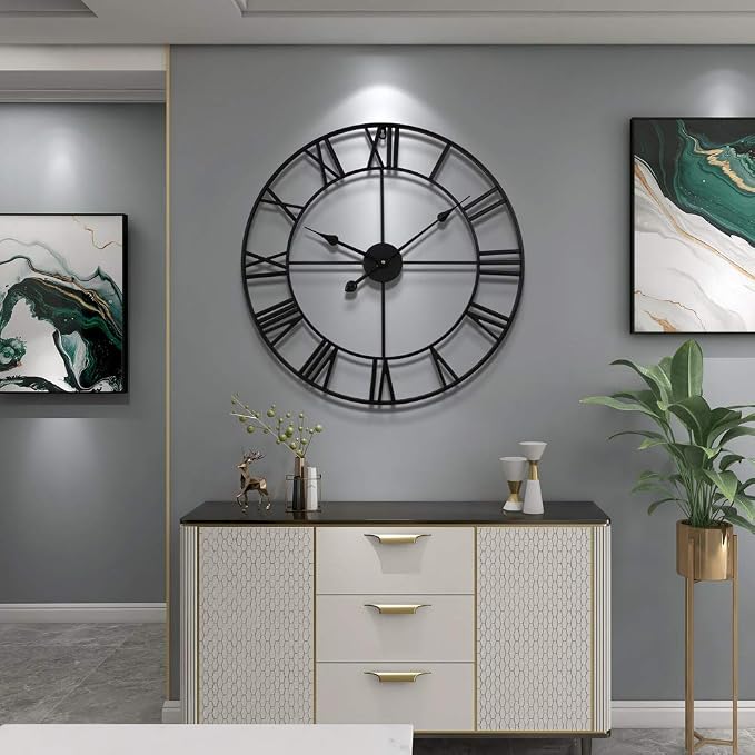Large Modern Metal Wall Clocks Rustic Round Nearly Silent Little Ticking - Image 7