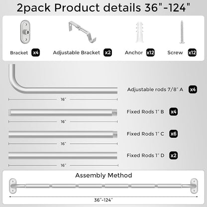 2 Pack Curtain Rods 36-120 Inch, Living Room, Sliding Door - Image 7