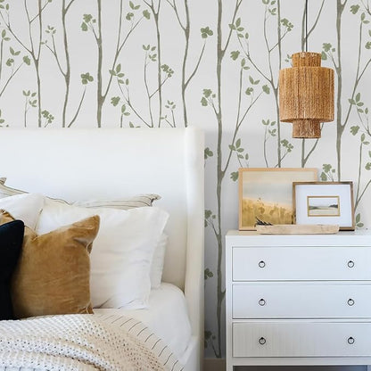 Timeet Green Leaf Wallpaper 16" x 197" Boho Floral Peel & Stick Removable - Image 3