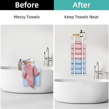 STWWO Wall Towel Rack for Rolled Towels, Towel Storage for Small Bathroom Can - Image 2