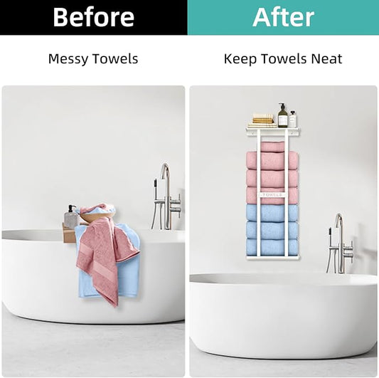 STWWO Wall Towel Rack for Rolled Towels, Towel Storage for Small Bathroom Can - Image 2