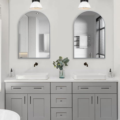 24" x 32" Silver Arched Mirror, Arch Wall Mirror, Metal Frame Black Bathroom - Image 6
