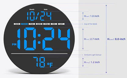 Digital Wall Clock with Large LED Display, Temperature, Auto-Brightness | Small - Image 3