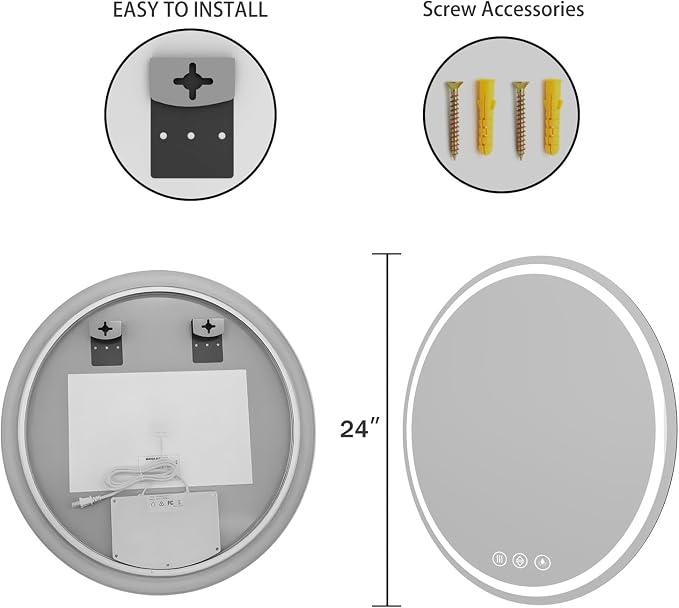 LED Bathroom Mirror 24 Inch Round Bathroom Mirror - Image 4