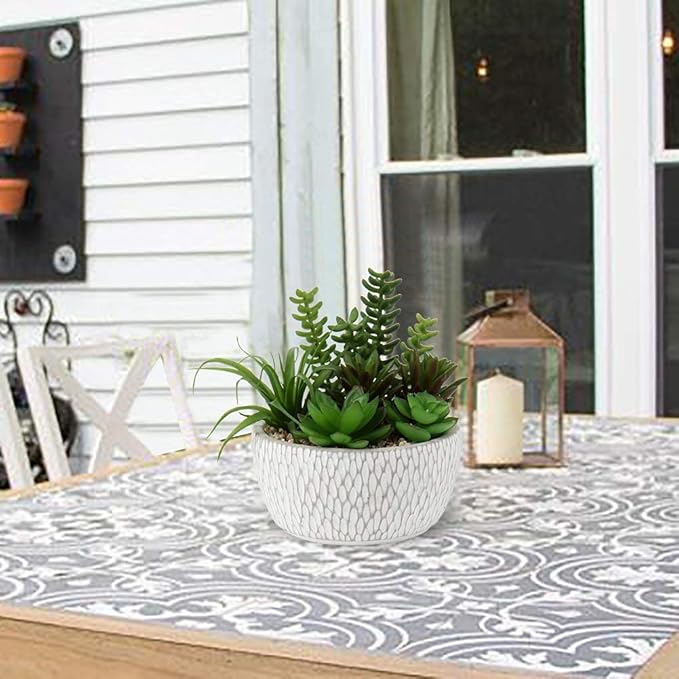 Briful Small Fake Plants Assorted Faux Succulents in Pots Realistic Succulents Plants Artificial with Cement Pots for Home Table Office Desk Bathroom Shelf Living Room Decor