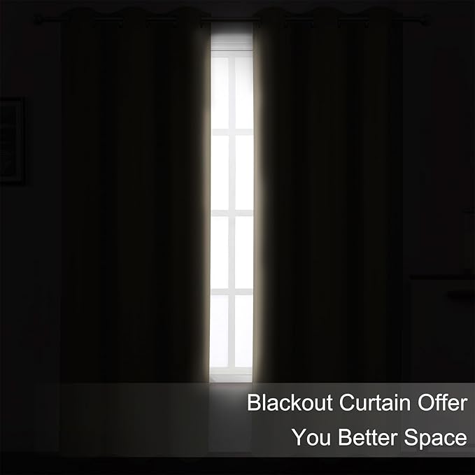 LEMOMO Blackout Curtains 66 x 72 Inch Long Khaki Curtains Set of 2 Panels Room - Image 3