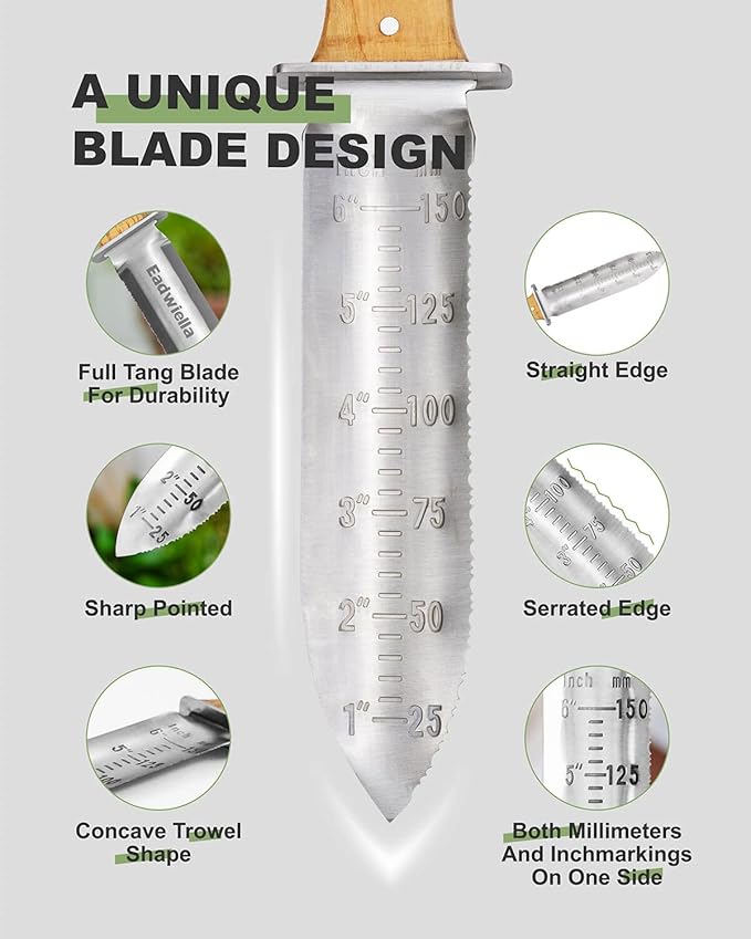 Hori Hori Trowel Knife Japanese Weeding Knife Garden Knife Tool with Sheath for Landscaping Digging, Dividing Plants, Planting Bulbs, Digging Out Weeds, Removing Rocks, Cutting Through Roots