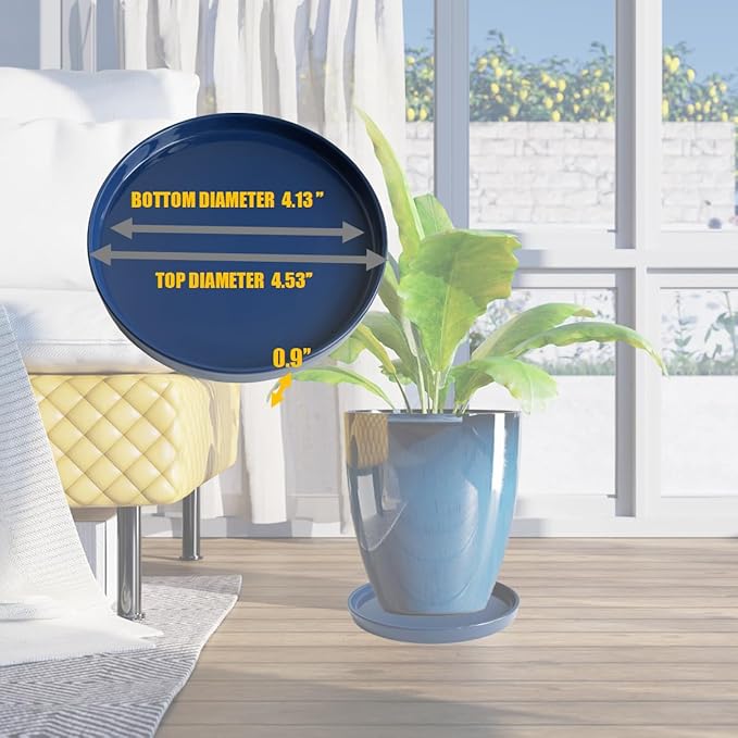 Ceramic Plant Saucer Plant Pot Tray 2 Pack 4.7 6 7 8 9 10 12 13 15 inch Blue, Planter Water Drip Trays for Plant Saucers Indoors, Thick Durable Sturdy Flower Pot Saucers for Glazing Pots Base