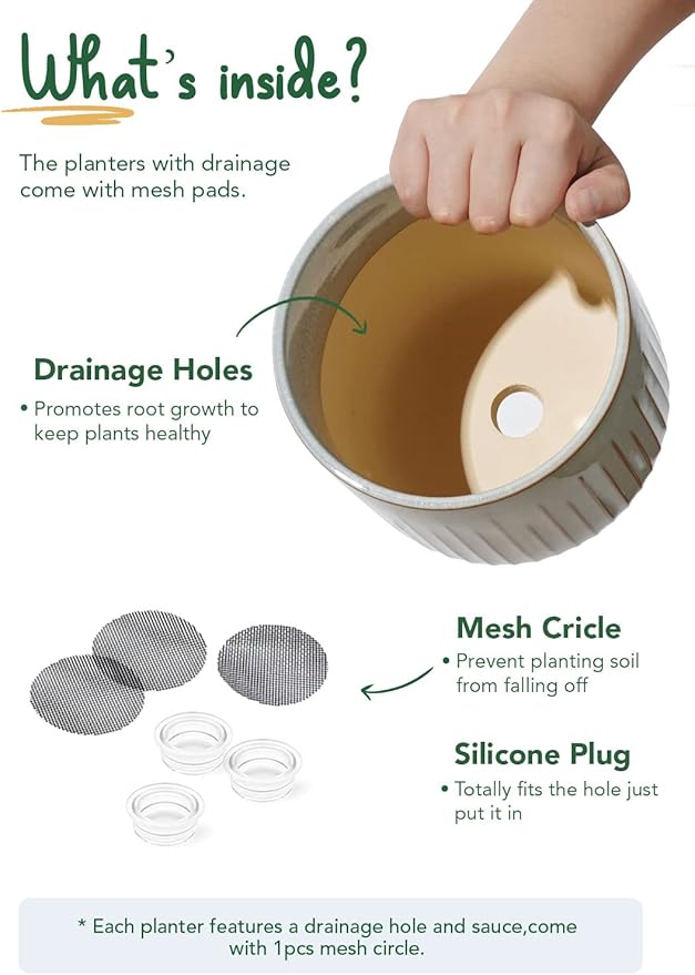 LE TAUCI Ceramic Planters, Set of 3 Plant Pots for Indoor Plants, 8.3+6.9+5.7 inch Flower Pots with Drainage Holes, Large Cylinder Planters Pot for Outdoor Indoor House Plants, Glaze Blue Gray