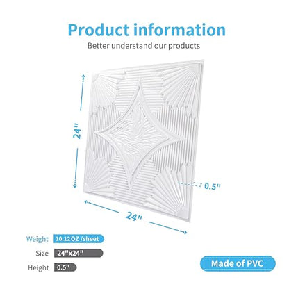 Art3d Drop Ceiling Tiles 24x24 in White, 3D Wainscoting Panels Glue Up 2x2 - Image 3