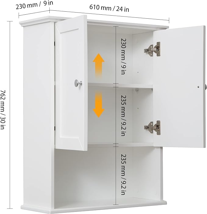 VANIRROR White Bathroom Wall Cabinet Over The Toilet Storage Cabinet, 24x30 - Image 2