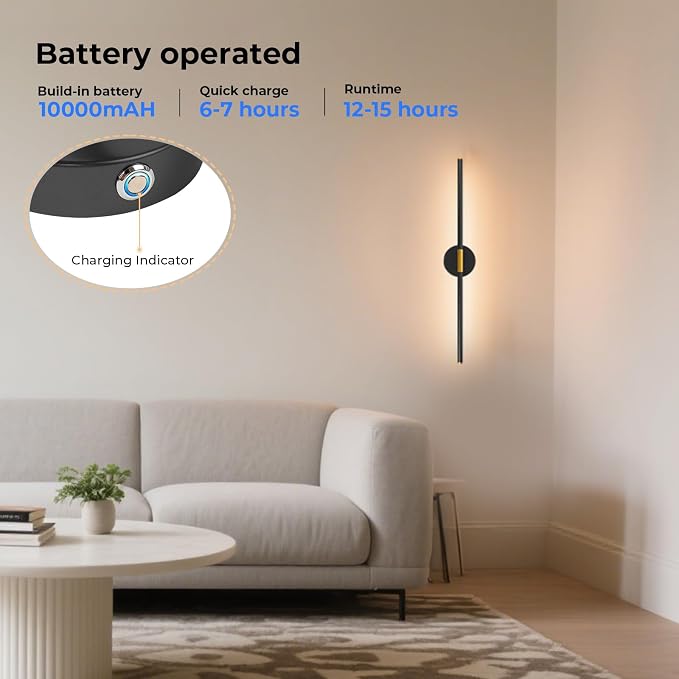 GvvooHome 28" Battery Operated Wall Sconce, 360°Rotation Wireless Rechargeable - Image 5