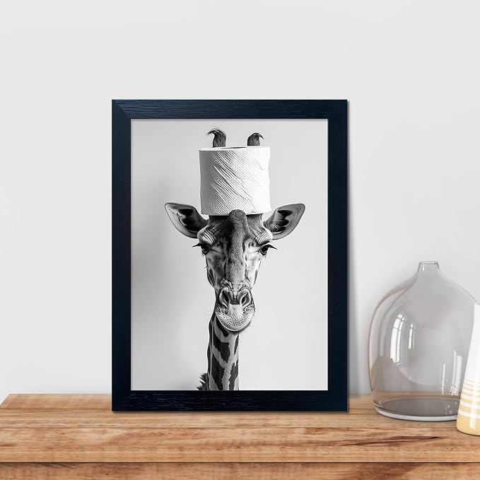 Framed Funny Bathroom Wall Art, Giraffe - Image 5