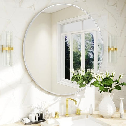 BEAUTYPEAK 24 Inch Round Mirror, Metal Frame Circle Mirror, Wall Mounted by BEAUTYPEAK