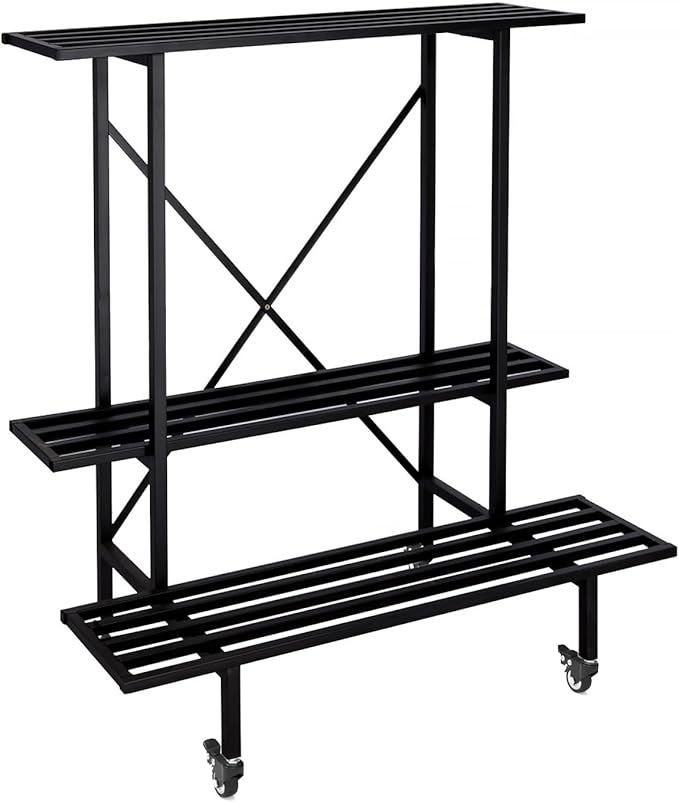 Zhongma 3 Tier Plant Stand with Wheels, Heary Duty Metal Plant Stand, 35.43 L x 17.5 W x 38.6H . Space saving Plant Stand