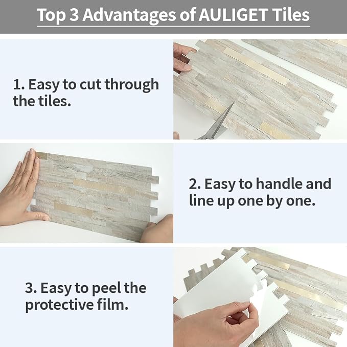 AULIGET 2 Sheets Faux Stone Peel and Stick Backsplash - Image 7