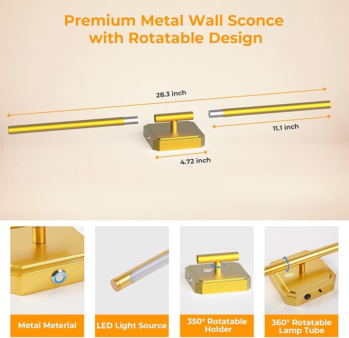 GvvooHome Battery Operated Wall Sconce Detachable 360°Rotate, Wireless Wall - Image 7