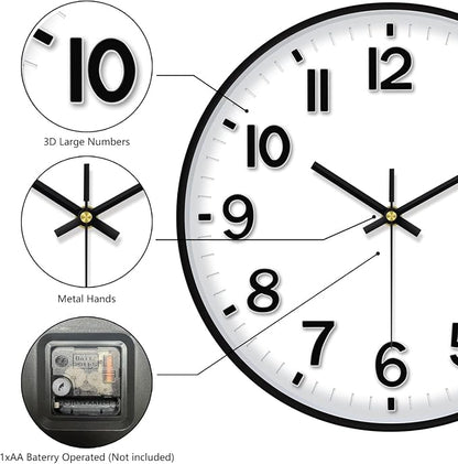 Black Wall Clock, 8 Inch Wall Clocks Battery Operated, Round Modern Non Ticking - Image 7