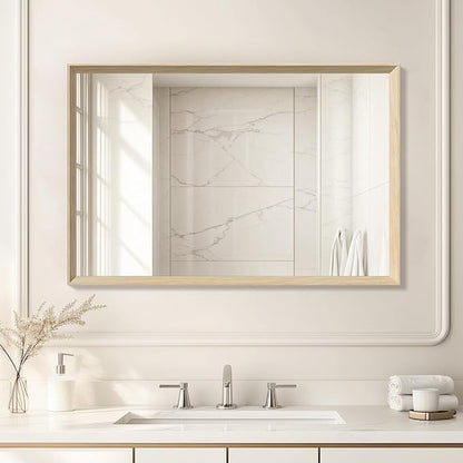 Oak Wood Effect Framed Wall Mirror, 24x36 Rectangle Mirror, Anti-desilvering by Ultrue