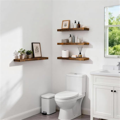 BAYKA Floating Shelves Set of 2, 22.5 inches Farmhouse Rustic Wood Wall Mounted - Image 2