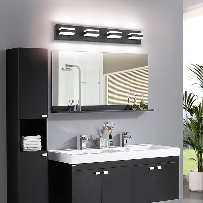 SOLFART Black Bathroom Light Fixtures 4 Lights Bathroom Vanity Light LED - Image 2